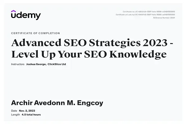 aaMe advance seo training certificate udemy